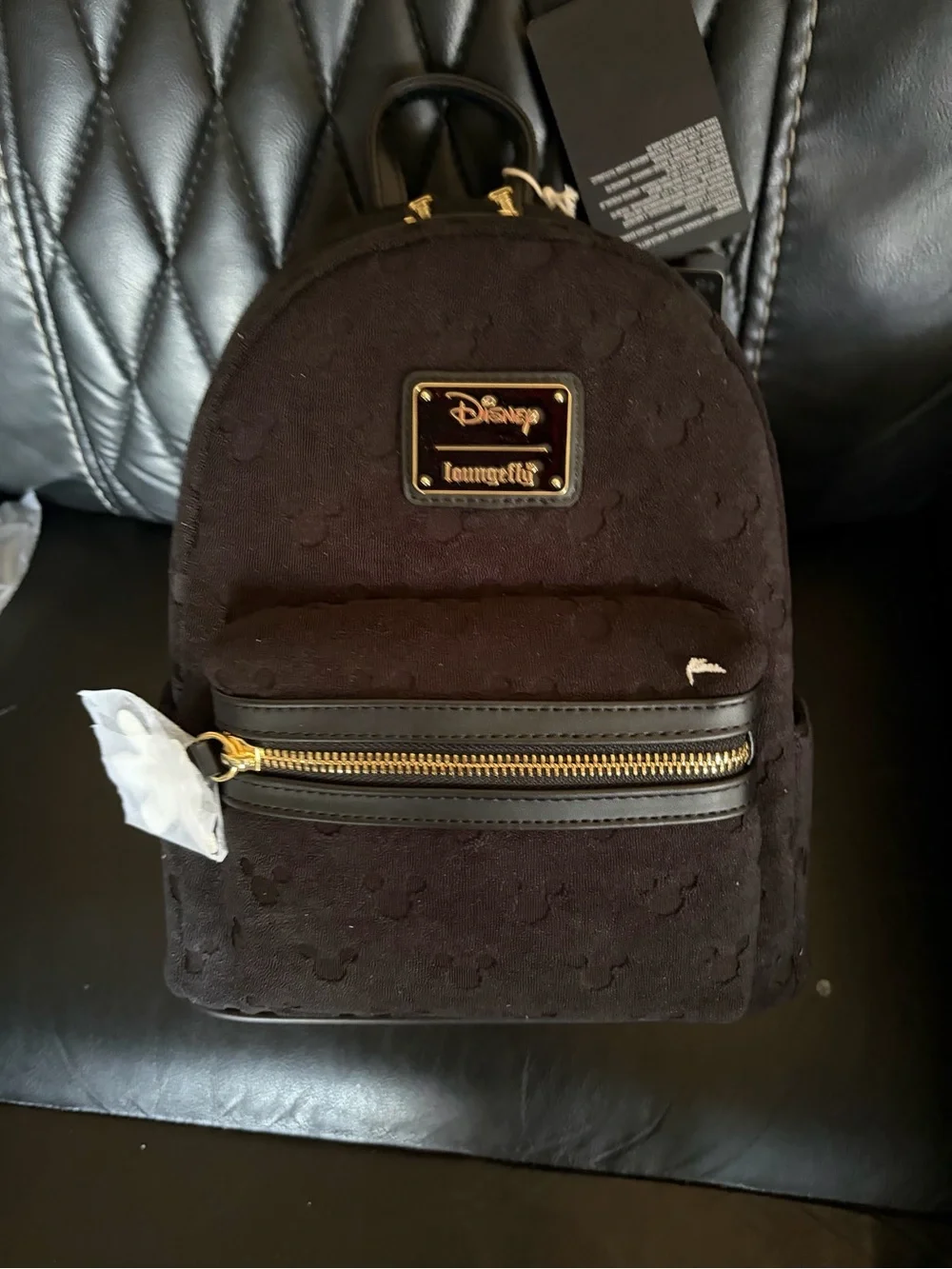 Loungefly Black Quilted Mini Backpack with Gold Hardware